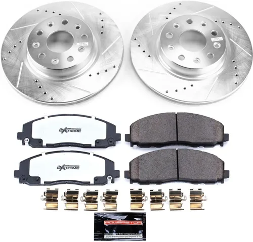 Miniatura 2 de PowerStop Kit de freno delantero para Jeep Wrangler 2018-24 - Pastillas de freno de cerámica de fibra de carbono para camión y remolque + rotores