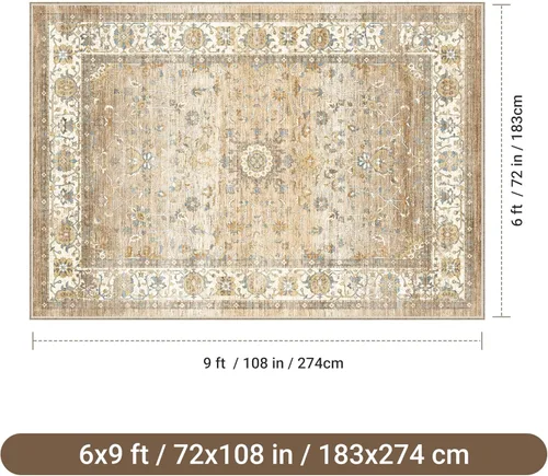Miniatura 2 de befbee Alfombras de 6x9 pulgadas para sala de estar - Alfombras lavables a máquina resistentes a las manchas para dormitorio, alfombra de área