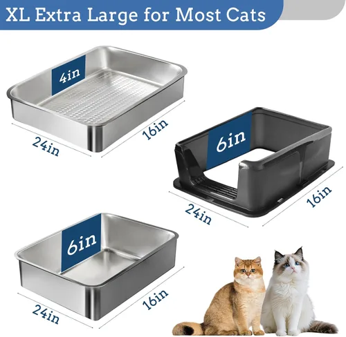 Miniatura 4 de Caja de arena de acero inoxidable, 24 x 16 x 12 pulgadas, caja de arena de metal extra grande para pellets de pino, caja de arena de metal de lados