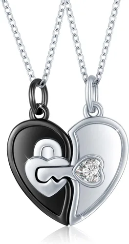 Collares para pareja para novio y novia, collar de plata de ley con dos almas con la frase "You Hold the Key to My Heart", collar para él y ella,