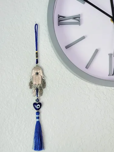 Miniatura 3 de LUCKBOOSTIUM Elegante adorno colgante de mano Hamsa plateado – Dije y signo de buena suerte y bendición – Accesorios decorativos para el hogar