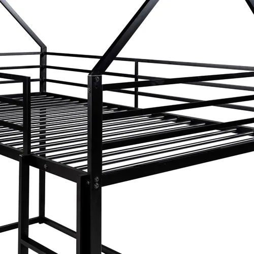 Miniatura 7 de Merax Litera moderna de metal individual sobre cama individual con escalera y barandilla, marco de litera en forma de casa con listones de metal