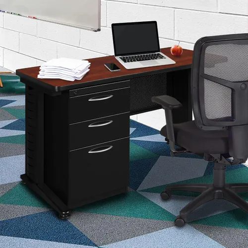 Miniatura 2 de Regency Fusion - Escritorio para profesores de 48 x 24 pulgadas con unidad de cajón de pedestal individual, color cereza