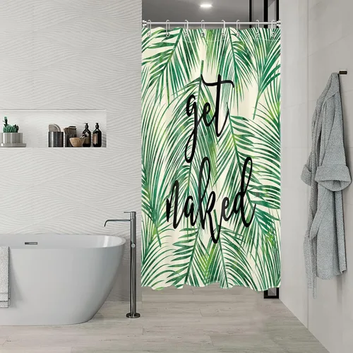 Miniatura 4 de LB Cortina de ducha de plantas de hojas verdes tropicales, citas divertidas y hojas de palma en cortinas de ducha beige para baño, tela de poliéster