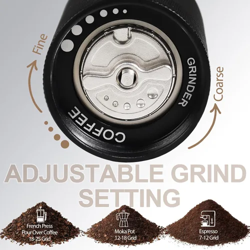 Miniatura 4 de Molinillo de café manual no desmontable con rebabas cónicas de acero inoxidable de 25 niveles, juego de regalo portátil de aluminio, adecuado