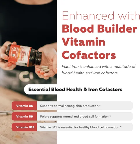 Miniatura 4 de Suplemento de hierro orgánico Minerales de alimentos integrales y cofactores, 25 mg elementales Absorción mejorada más vitaminas para la salud