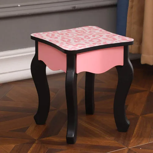 Miniatura 7 de Juego de tocador y taburete para niños con espejo, tocador de maquillaje de princesa 2 en 1 con cajón y parte superior desmontable, tocador