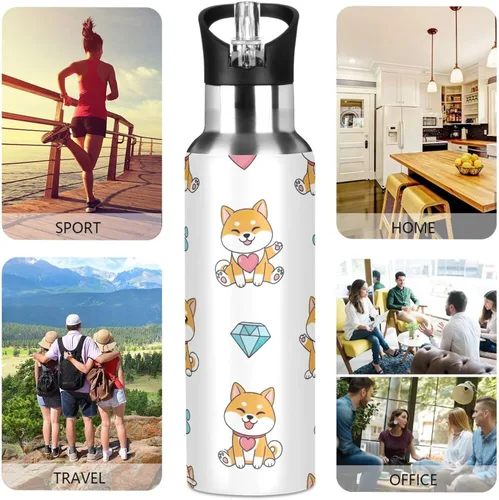 Miniatura 5 de Cute Dogs Playful Insulated Stainless Steel Water Bottle with Straw 32 Oz, BPA-Free Sports Water Bottle with Straw Leakproof Water Bottles