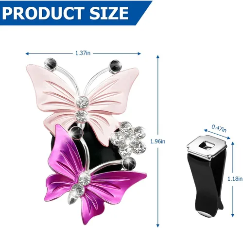 Miniatura 2 de 1 clip de ventilación para ambientadores de automóvil, clip de ventilación de automóvil con diamantes de imitación de mariposa doble, difusor de Rosa