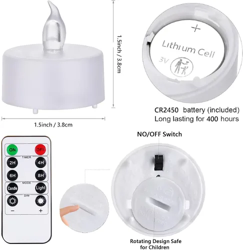 Miniatura 4 de Velas de té a pilas con control remoto, vela parpadeante sin llama con temporizador, paquete de 24 velas eléctricas LED votivas realistas, duran más