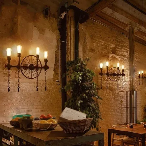 Miniatura 2 de Aplique de pared LED vintage, lámpara de tocador de baño de 4 luces, lámpara de pared industrial de tubería de agua negra de 25 pulgadas, lámpara