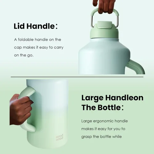 Miniatura 4 de BOTTLE BOTTLE Botella de agua aislada de 64 onzas con popote y tapa de doble uso, botella de agua de acero inoxidable con asa, jarra aislada al