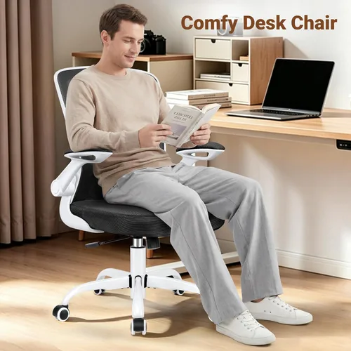 Miniatura 8 de BESTFAIR Silla de oficina ergonómica, sillas de malla para computadora con soporte lumbar, silla de escritorio giratoria con brazos abatibles