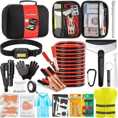 Kit de emergencia en carretera Kit de seguridad para coche con cables de puente Kits de coche para emergencia, color negro