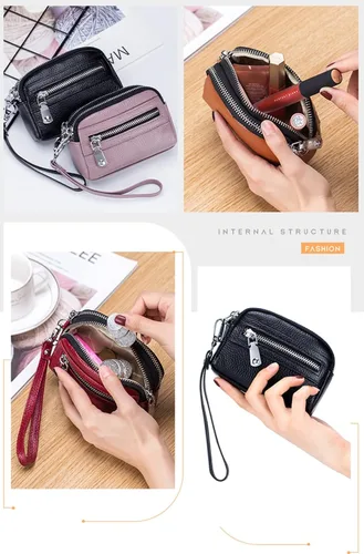 Miniatura 6 de Cartera de cuero genuino con correa para la muñeca, Negro