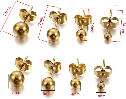 Miniatura 2 de Paquete de 20 aretes de acero inoxidable de 3, 4, 5, 0.236 in, redondos, macizos, con conectores de bucle para hacer joyas