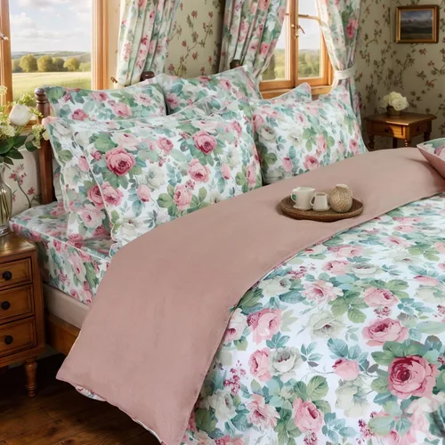 Miniatura 9 de FADFAY Juego de funda de edredón con estampado floral de roseta, juego de ropa de cama de encaje con volantes para niñas, 3 piezas, tamaño individual