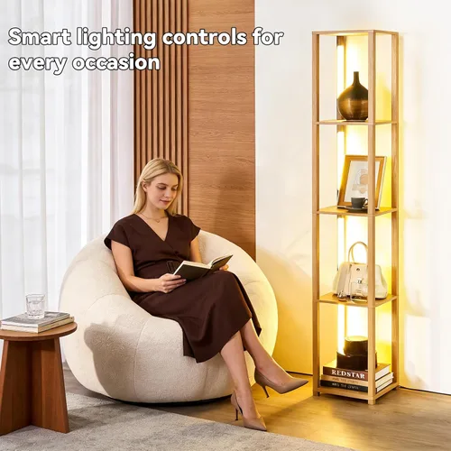 Miniatura 4 de RGBCW - Lámpara de pie LED inteligente y moderna con sincronización de música, lámpara de estante de esquina que cambia de color, lámpara de pie