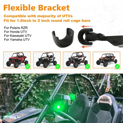 Miniatura 6 de SUNPIE Espejos para UTV con luces LED intermitentes para barra antivuelco de 1.5 a 2 pulgadas, compatible con Polaris RZR Can-Am Pioneer Talon