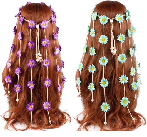 Miniatura 4 de 2 diademas bohemias de girasol, diademas de plumas bohemias, tocado indio, bandas de pelo de pavo real, diadema gitana, corona floral, girasoles