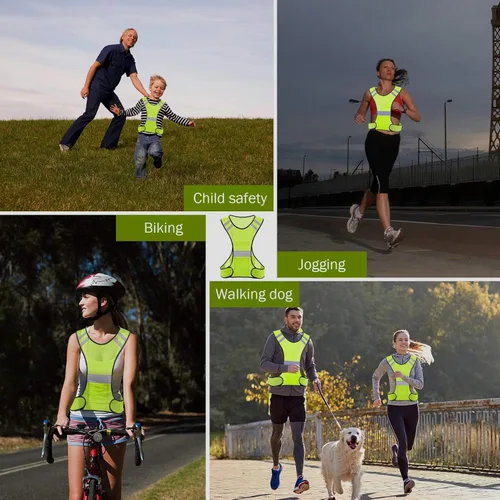 Miniatura 6 de TCCFCCT Chaleco reflectante para correr, equipo de correr de alta visibilidad con bolsillo grande Paquete de 2 malla amarilla