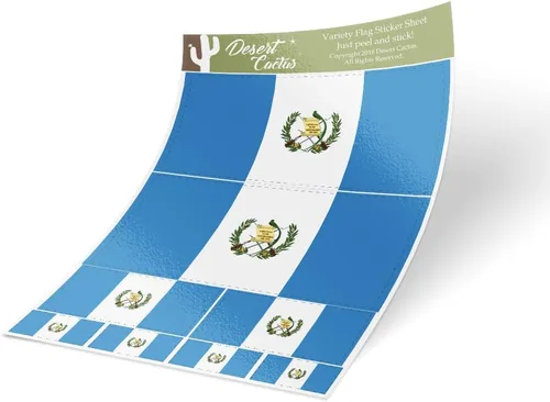 Desert Cactus Calcomanía de bandera de país de Guatemala, paquete de 8 unidades en total con logotipo de niños, álbum de recortes, automóvil,