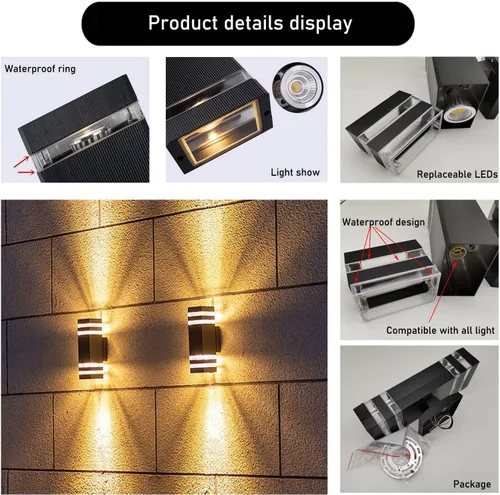 Miniatura 4 de Paquete de 2 luces LED cuadradas de 12 pulgadas para pared arriba y abajo, 14 W, 4000 K, blanco día, luz de pared blanca para exteriores, cuerpo