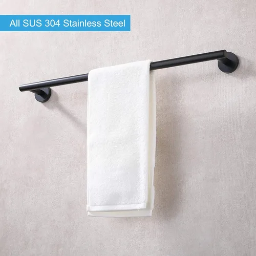 Miniatura 3 de TASTOS Toallero de baño de 23.6 pulgadas, color negro mate, acero inoxidable SUS304 de alta calidad, estilo redondo, soporte resistente, barra