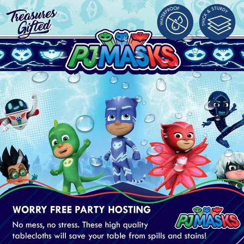 Miniatura 3 de Treasures Gifted Suministros para fiesta de cumpleaños con licencia oficial de PJ Masks, paquete de 1 mantel de 54 x 108 pulgadas, decoraciones