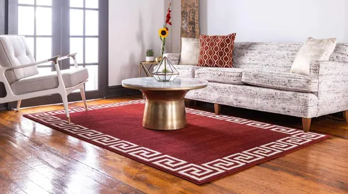 Miniatura 2 de Unique Loom Athens Collection - Alfombra clásica geométrica con diseño de borde moderno, 5 x 8 pies, color borgoña/beige
