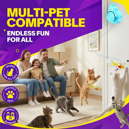 Miniatura 2 de Juguetes interactivos para gatos de interior: varita eléctrica automática de plumas y ratón de pájaro volador, recargable eléctrica colgante, juego