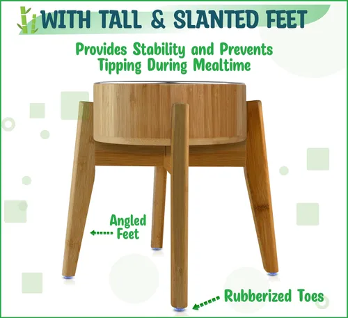 Miniatura 6 de Cuencos elevados para perros para razas grandes, soporte elevado de bambú (15 pulgadas de alto) con plato de acero inoxidable, adecuado