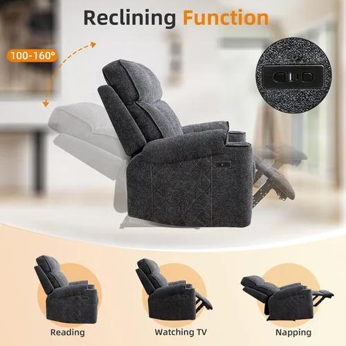 Miniatura 5 de EBELLO Sofá Sillón Reclinable Eléctrico, Sofá Reclinable Eléctrico de Tela de 3 Plazas con Portavasos, Puertos de Carga USB y Tipo C y Espacio