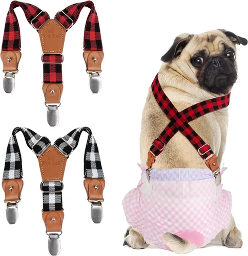 Miniatura 9 de Pet Soft Tirantes para perro, 2 piezas, tirantes para pañales para perros, falda para perros, vestido para perrito (café y borgoña, XS/S)