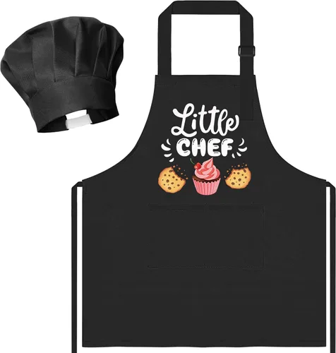 Miniatura 39 de R HORSE Juego de delantal y sombrero de chef para niños, 2 piezas, mini parrilla ajustable, delantal de cocina para niños, juego de rol, juguete