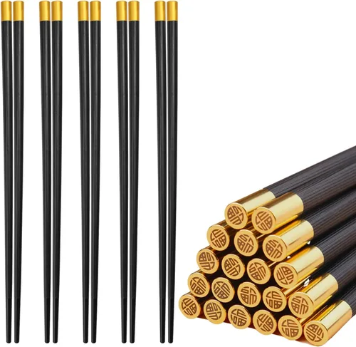 Miniatura 8 de 5 pares de palillos reutilizables de primera calidad, aptos para lavavajillas, 9.57 pulgadas/9.6 in, palillos antideslizantes mate, palillos chinos