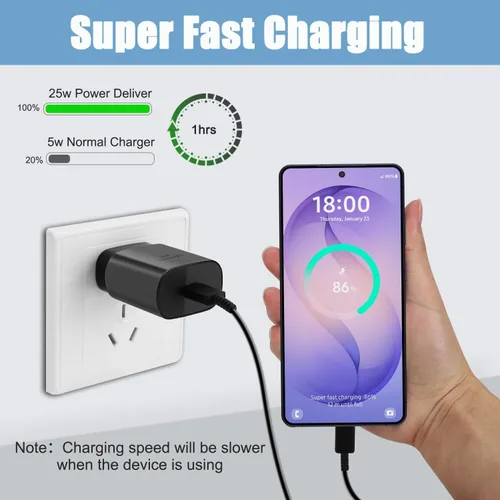 Miniatura 43 de Cargador USB C, carga rápida súper rápida de 25 W tipo C y cable de carga USB C de 6,6 pies para Samsung Galaxy S25/S25 Ultra/S25+/S24/S24