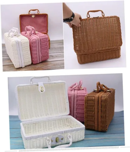 Miniatura 3 de NUOBESTY Organizador de maquillaje tejido, soporte portátil para cosméticos con múltiples compartimentos para cepillos faciales, caja