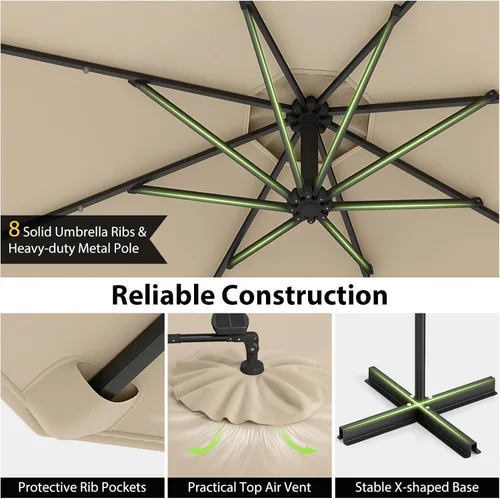 Miniatura 7 de Tangkula Sombrilla solar de patio de 10 pies, sombrilla voladiza para exteriores con rotación de 360 grados, poste de aluminio, fácil ajuste