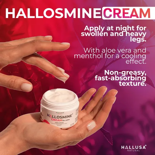 Miniatura 6 de Crema de Hallosmine para venas, paquete de 2 + Hallosmine gratis más diosmina 500 mg – Hesperidina, castaño de indias y aloe vera – Soporte