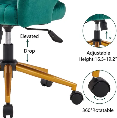 Miniatura 3 de Silla de oficina en casa, silla de escritorio giratoria de terciopelo, moderna y bonita silla de escritorio verde con base dorada para niñas