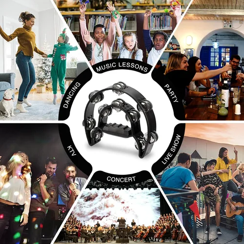 Miniatura 7 de Soulmate - Pandereta de metal con cascabeles, de mano, de doble fila, instrumento de percusión en forma de media luna para niños y adultos