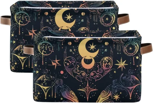 Miniatura 2 de Cesta de almacenamiento, astrología mística, símbolo oculto alrededor de la luna, lona duradera, plegable, caja de juguetes, contenedor organizador