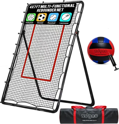 Miniatura 10 de 4x7ft Adjustable Volleyball Rebounder with Volleyball and Bag for Practice Complete Set 5 Adjustable Angles Large Practice Area Multi