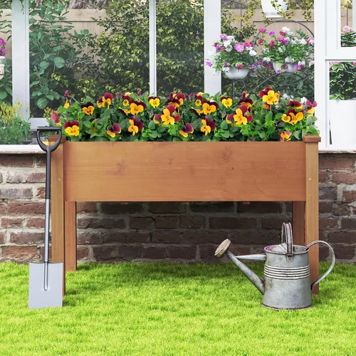 Miniatura 2 de Giantex Cama de jardín elevada, maceta elevada de madera con forro protector y orificio de drenaje, maceta elevada para plantar verduras, flores
