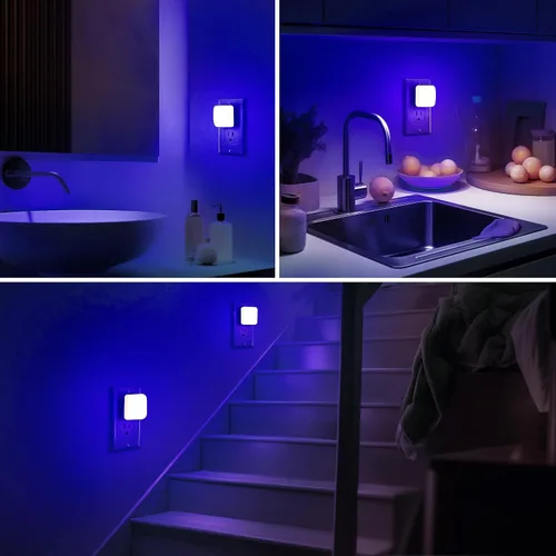 Miniatura 7 de Luces de noche azules enchufables en la pared, luces nocturnas con sensor de luz de atardecer a amanecer, luz nocturna cuadrada de 0.3W enchufable