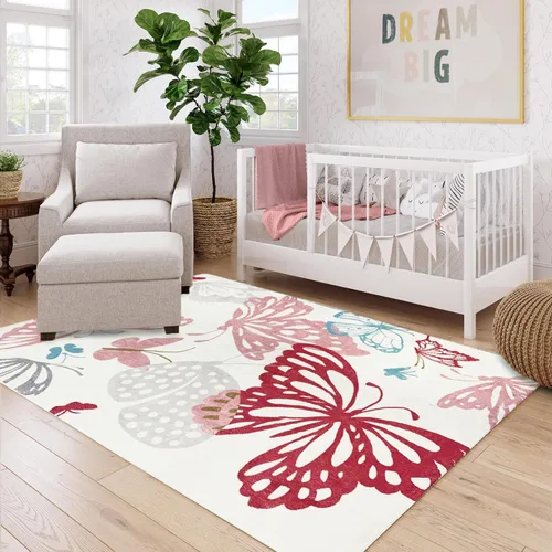 Miniatura 3 de USTIDE Butterflys Alfombra para Niños 5X7/55"x78" Alfombra de Área Lavable a Máquina para Dormitorio de Niñas Alfombra Suave para Sala de Estar Sala