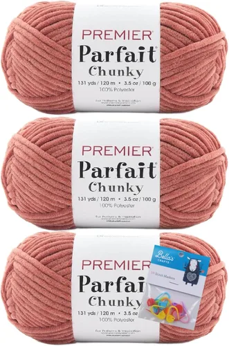 Miniatura 21 de Premier Yarns Parfait - Paquete de 3 unidades de felpilla gruesa de 3.5 onzas, peso supervoluminoso, paquete de 3 unidades con soportes para puntada