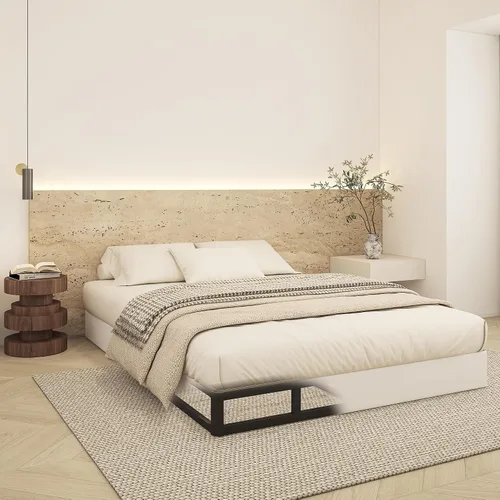Base de cama tamaño Queen de 7 pulgadas de alto, base de colchón de metal resistente de 3000 libras con funda de tela, fácil montaje, silenciosa,