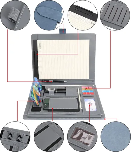 Miniatura 3 de Wason Portafolio Padfolio A4 Carpeta de cuero PU Archivo de archivos Estuche con almohadilla de escritura extraíble portapapeles tarjeta estuche